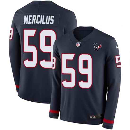 Nike Texans #59 Whitney Mercilus Navy Blue Team Color Men Stitched NFL Limited Therma Long Sleeve Jersey